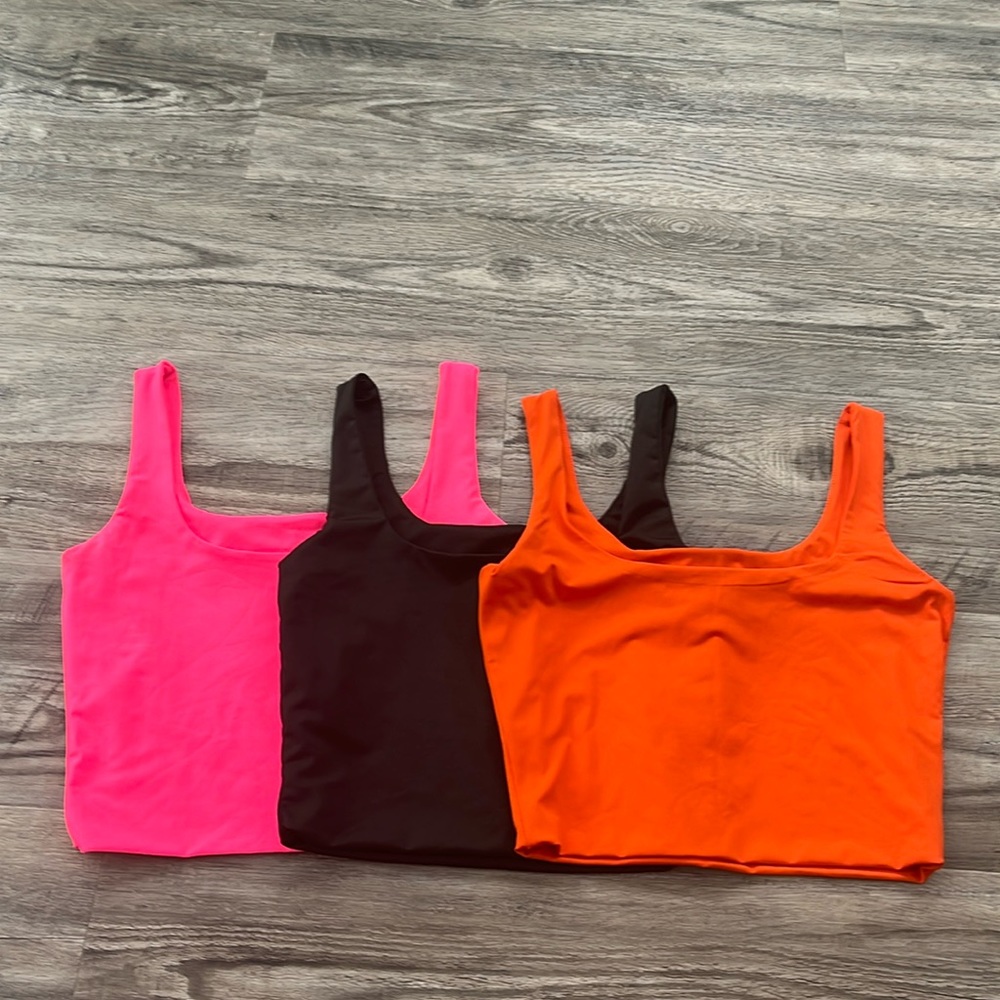 3 pack amazon tank tops size small hot pink orange and black by ARTFISH